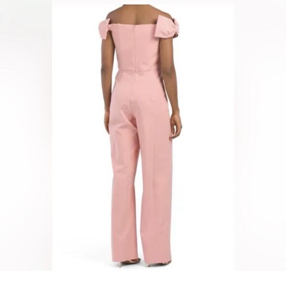 Aidan Maddox Off the Shoulder Bow Jumpsuit Size 4 Rose Pink Wide Leg New $245 - Picture 2 of 16